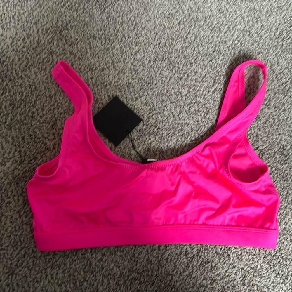 Women’s Hot Pink Bikini Top Scooped Neck Pullover Lined No Padding XL NWT